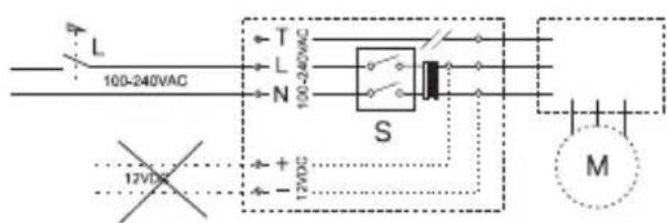 L 100-240VAC T L N 100-240VAC S 12VDC + - 12VDC M