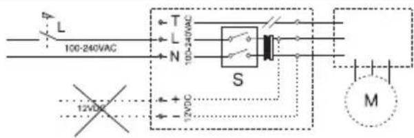 L 100-240VAC T L N 100-240VAC S M 12VDC 12VDC