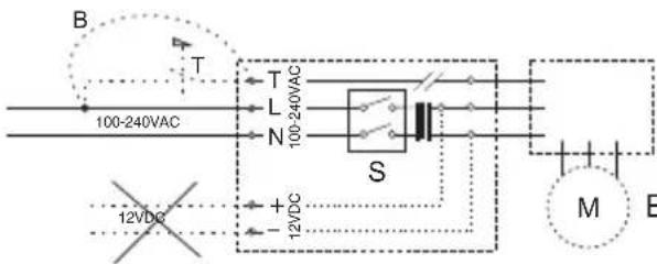 B T 100-240VAC T L N 100-240VAC S +DC -12VDC M E 12VDC