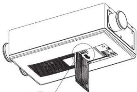 Technical line drawing of a device with a panel inserted into a housing (no text or symbols visible)