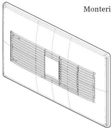 Isometric line drawing of a rectangular panel with internal grating pattern, labeled 'Monteri' in top right corner (no other text or symbols)