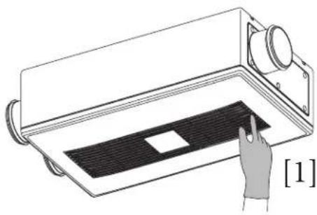 Diagram of a device with a hand pointing to a textured panel, no text or symbols present