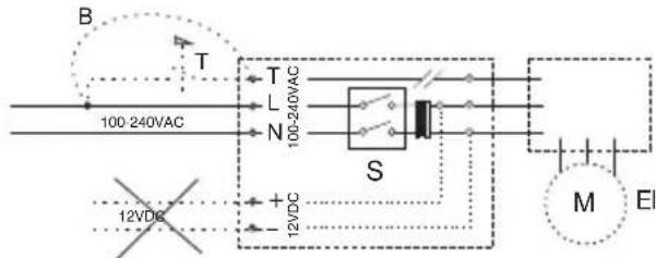 B T 100-240VAC T L N 100-240VAC S + - 12VDC M E