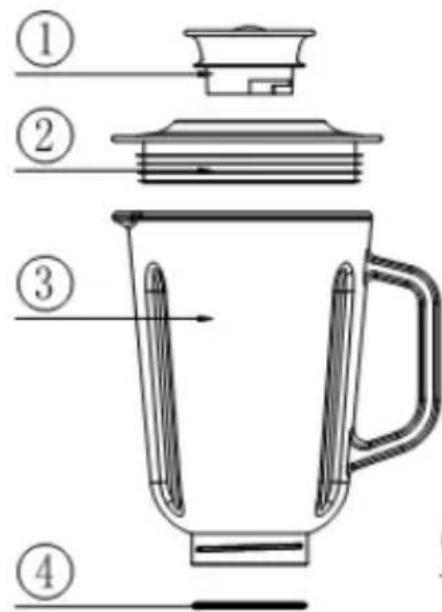 Labeled diagram of a blender with numbered parts for identification