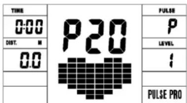 TIME 0:00 DIST. M 0.0 P20 PULSE P LEVEL 1 PULSE PRO