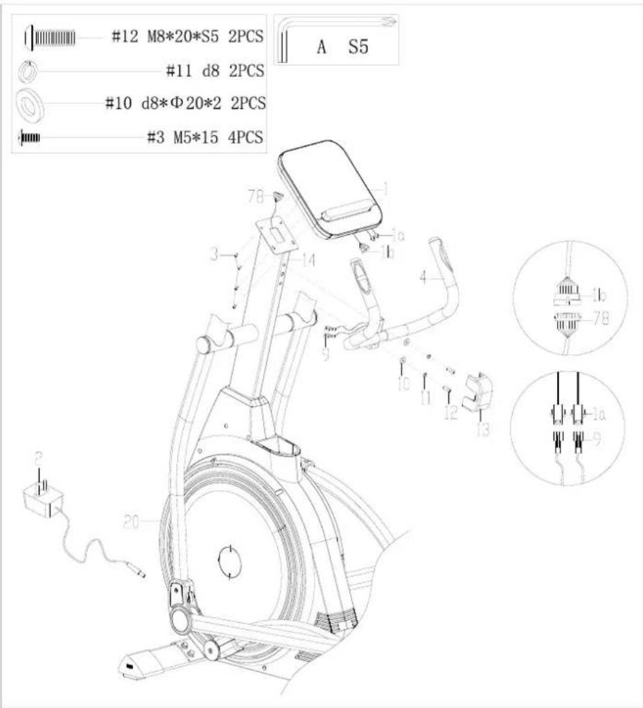 #12 M8*20*S5 2PCS #11 d8 2PCS #10 d8*Φ20*2 2PCS #3 M5*15 4PCS A S5 78 1 a b 4 9 10 11 12 13 -1b -78 -1a -9 20