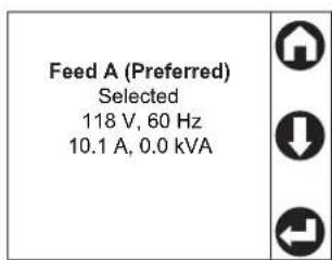 Feed A (Preferred) Selected 118 V, 60 Hz 10.1 A, 0.0 kVA