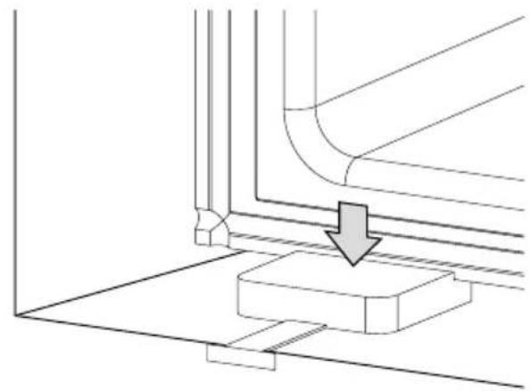 Technical line drawing of a structural connection with a downward arrow indicating a component (no text or symbols present)