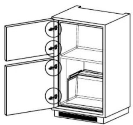 Line drawing of a two-door industrial oven with three circular doors on the door (no text or symbols)