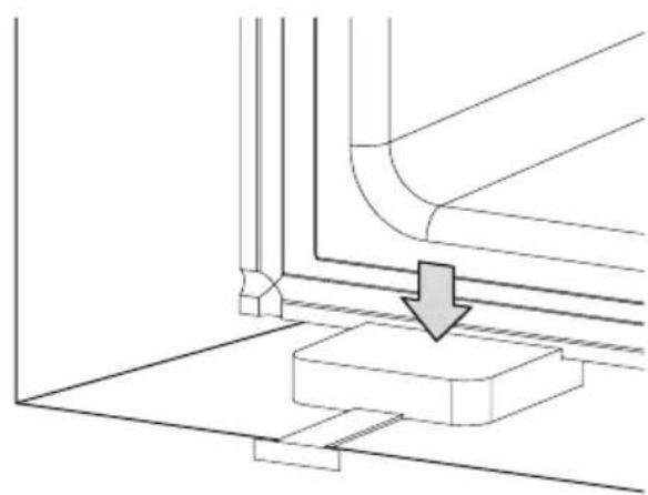 Technical line drawing of a structural support assembly with a downward arrow indicating force or detail (no text or symbols present)