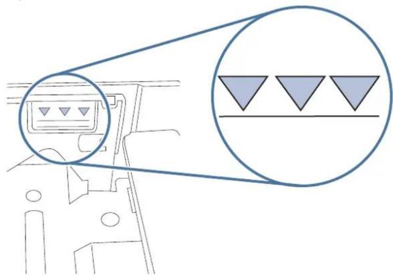 Diagram showing a vehicle's front view with a magnified circular section highlighting three downward-pointing triangles, likely indicating a safety or safety inspection.