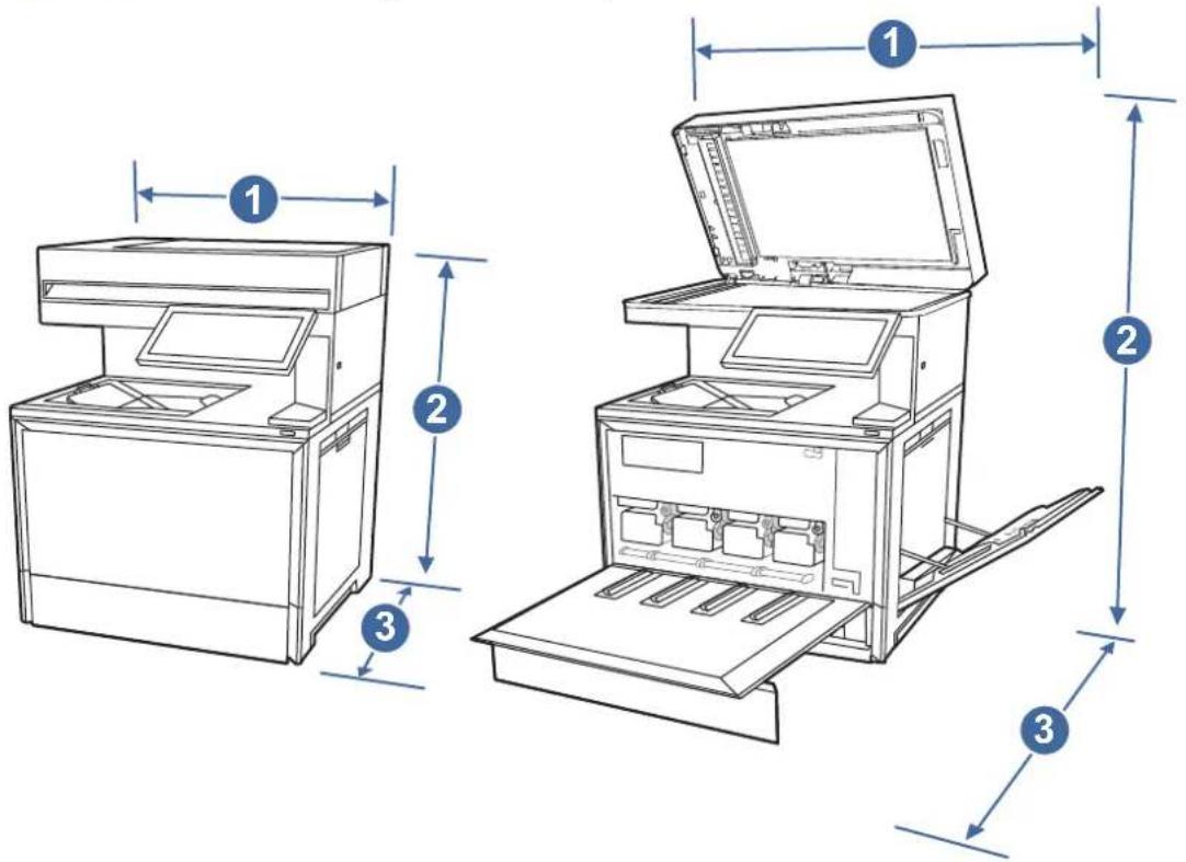 Technical diagram of a printer with labeled parts and dimensional annotations in Chinese