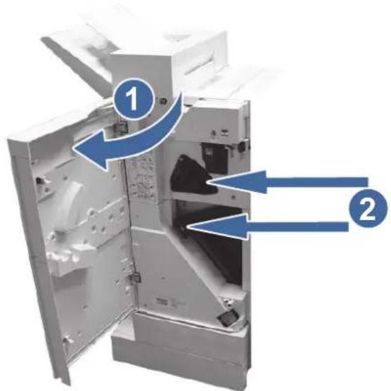 Diagram of an open computer case with numbered annotations indicating file orientation or movement steps
