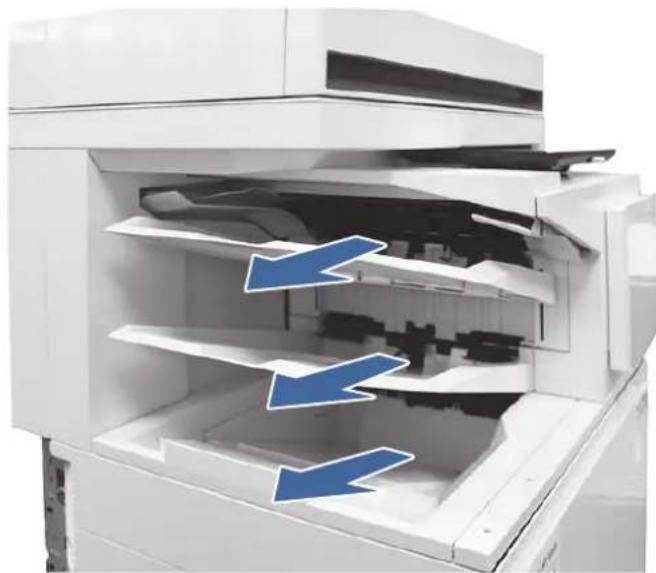 HP Color LaserJet Enterprise Flow MFP M6800zfsw - 13.80, 13.83, or 13.84 jam errors in the 3 Bin Stapler/Stacker - 1