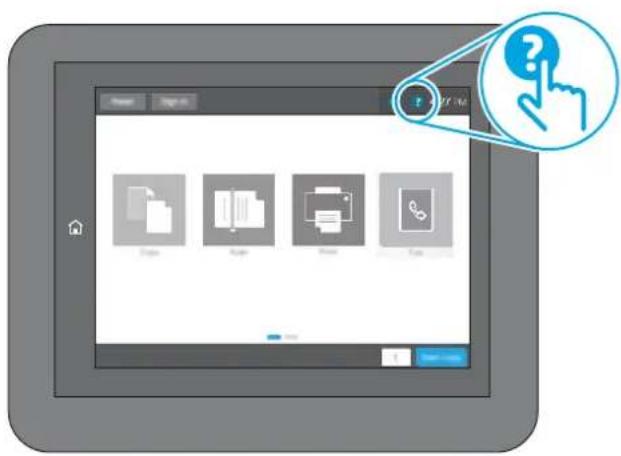 Tablet screen displaying four document icons with a question mark icon pointing to it, alongside a cursor pointer.