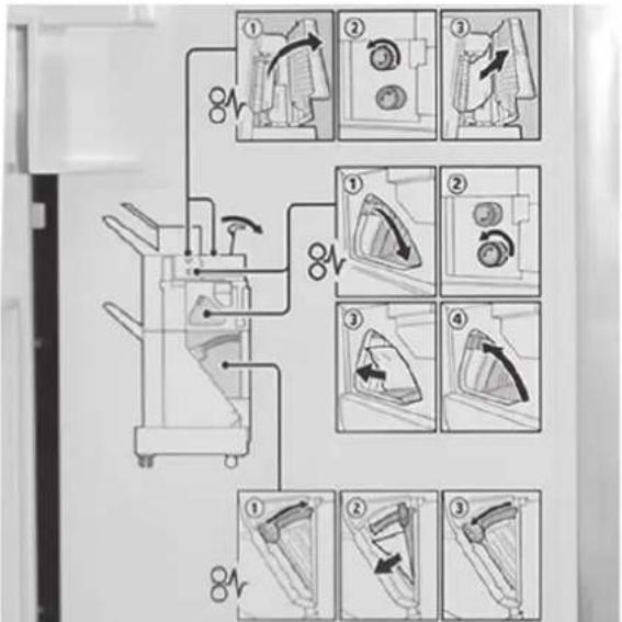 HP Color LaserJet Enterprise Flow MFP M6800zfsw - 13.6, 13.7, or 13.8 jam error in the Floor-standing finisher - 8
