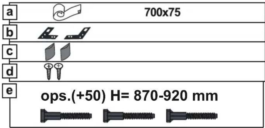 a 700x75 b c d e ops.(+50) H= 870-920 mm