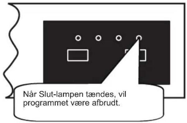 Når Slut-lampen tændes, vil programmet være afbrudt.
