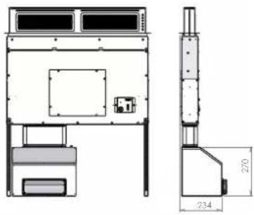 Technical diagram of a device layout with labeled dimensions and component layouts