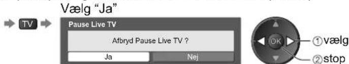 Vælg "Ja" Pause Live TV Afbryd Pause Live TV ? Ja Nej ① vælg ② stop