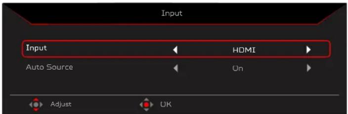 Input Input HDMI Auto Source Un Adjust UK