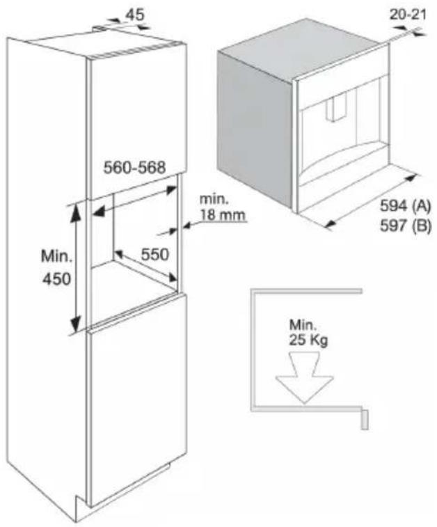 45 560-568 min. 18 mm 594 (A) 597 (B) Min. 450 550 Min. 25 Kg