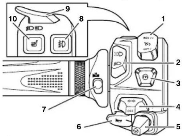 Diagram of a camera seatbelt with numbered parts and labeled buttons, likely for assembly or labeling.
