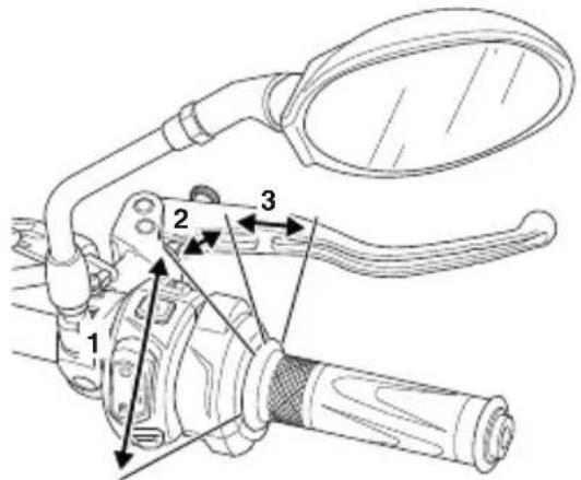 Technical diagram of a bicycle steering wheel with labeled parts and directional arrows indicating motion or assembly.