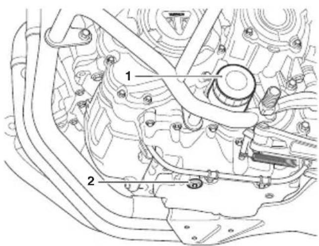 Technical diagram of a mechanical assembly with numbered components labeled 1 and 2