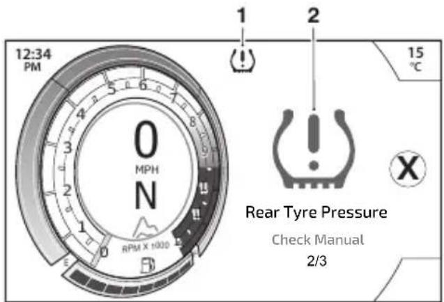 12:34 PM 0 MPH N RPM X 1000 1 2 15 ℃ Rear Tyre Pressure Check Manual 2/3