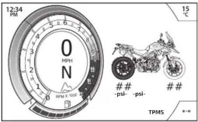 12:34 PM 0 MPH N RPM X 1000 15 °C ### -psi- -psi- ## TPMS