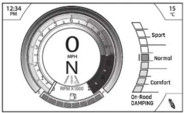 12:34 PM 15 °C O MPH N RPM X1000 E F Sport Normal Comfort On-Road DAMPING