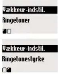 Vækkeur-indstil. Ringetoner Vækkeur-indstil. Ringetonestyrke