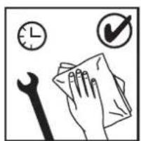 Illustration of a hand cleaning a cloth with tools and icons (no text or symbols)