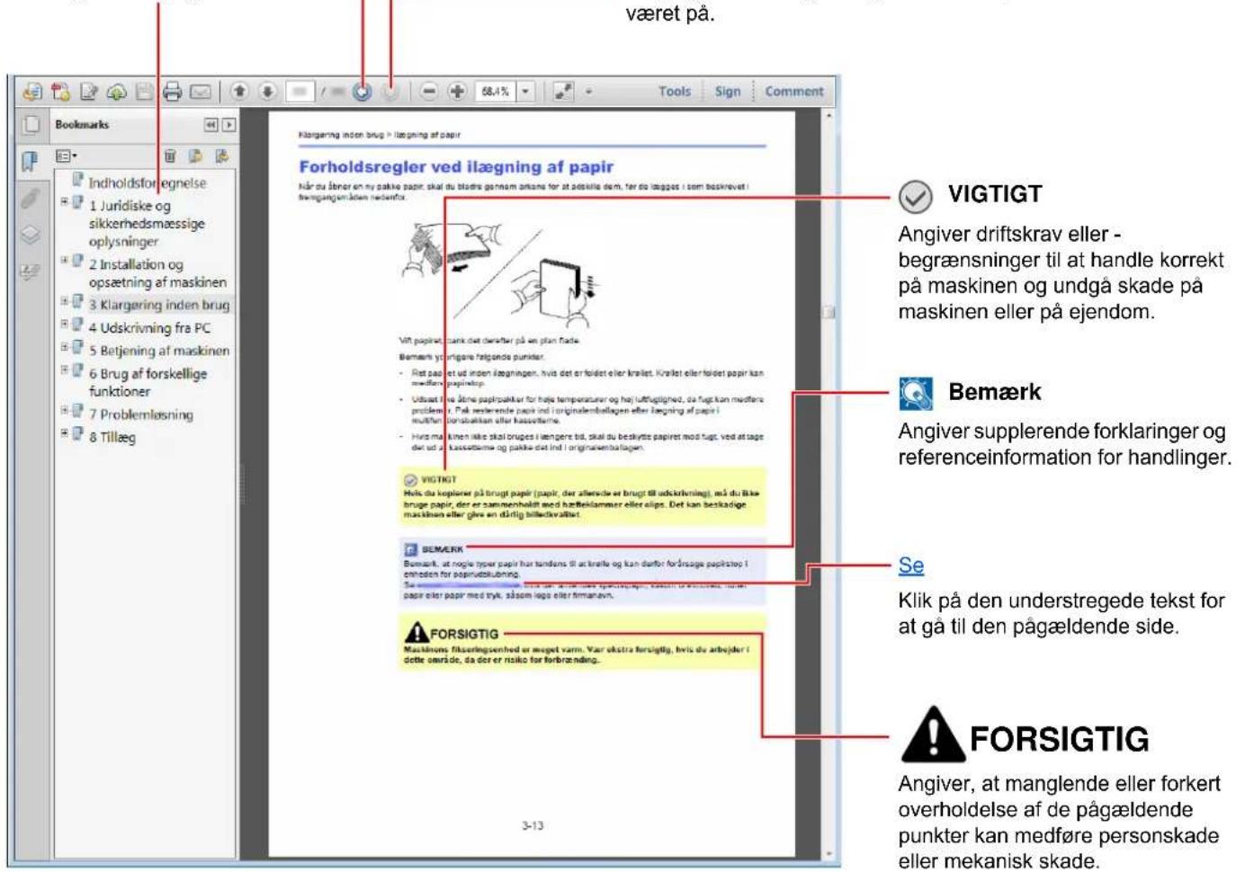 Været på. Bookmarks Indholdstforlegnelse 1 Juridiske og sikkerhedsmæssige oplysninger 2 Installation og opsætning af maskinen 3 Klargøring inden brug 4 Udskrivning fra PC 5 Betjening af maskinen 6 Brug af forskellige funktioner 7 Problemløsning 8 Tillæg Klargøring inden brug > lægning af papir Forholdsregler ved ilægning af papir Når du ålner en ny pakké papir, skal du blodre gennem arkane for at adskille dem, ter du lågges i som beskrøvet i fremgangen åden nederfor Vift papirkt, park det deræfter på en plan flade. Bemærk yt origare følgande punkter. - Rst papirkt ut inden ilægningen, hvis det er foldet eller knellet. Krallet eller foldet papir kan medførne papirstop. - Udssat til nå måe papirpakter for håle temperaturer og højluftigslighed, da fugt kan medførne prist. På besterende papir ind i originalembalagen efter lægning af papir i fjorsbaktan eller kassellarme. - Hus mån ikke skal bruges ilængere til, skal du beskyttes papirt mod tugt, ved at tage det ud a kassellarme og pakké det ind i originalembalagen. VIGTIGT Hols du kopierer på brugt papir (papir, der afterende er brugt til udskrivning), må du likke bruge papir, der er sammenholdt med hørtfeklammer eller elige. Det kan bestkaderige maskinen eller glve en dårlig bilitactivållt. BEMærk Bemærk, at nøgle typer papir har tandens til at knelle og kan delfor for årsage papirstop i entreden for opsprudskulning. Se FORSIGTIG Maskinen fikserlingsenhed er meget varn. Var ekstra forsigtig, hvis de arbejder i dette område, da der er risiko for forbrænding. VIGTIGT Angiver driftskrav eller - begrænsninger til at handle korrekt på maskinen og undgå skade på maskinen eller på ejendom. Bemærk Angiver supplerende forklaringer og referenceinformation for handlinger. Se Klik på den understregede tekst for at gå til den pågældende side. FORSIGTIG Angiver, at manglende eller forkert overholdelse af de pågældende punkter kan medføre personskade eller mekanisk skade. 3-13