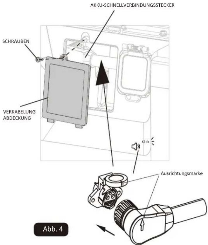 AKKU-SCHNELLVERBINDUNGSSTECKER SCHRAUBEN VERKABELUNG ABDECKUNG klick Ausrichtungsmarke Abb. 4