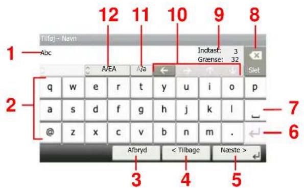 Tilføj - Navn 12 11 10 9 8 Abc Indtast: 3 Graense: 32 Slet q w e r t y u i o p a s d f g h j k l @ z x c v b n m . Afbryd < Tilbage Naeste > 3 4 5