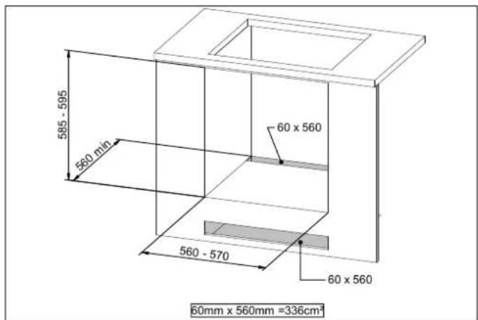 585 - 595 560 min 60 x 560 560 - 570 60 x 560 60mm x 560mm =336cm²