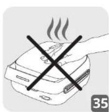 Illustration of a hand holding a steaming appliance with a black 'X' symbol crossed out (no text or symbols present)