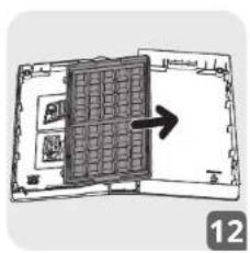 Diagram of a device with a grid panel and directional arrow, no readable text or symbols present