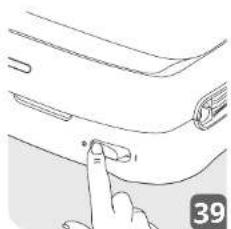 Illustration of a hand pressing a button on a car door panel (no text or symbols visible)