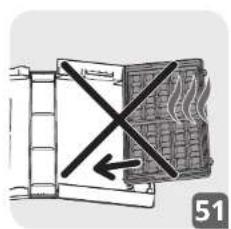 Simple line drawing of a vehicle or container with a diagonal X mark and arrow, no text or symbols present.