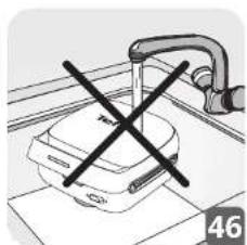 Simple line drawing of a kitchen sink with a crossed-out black symbol (no text or labels)