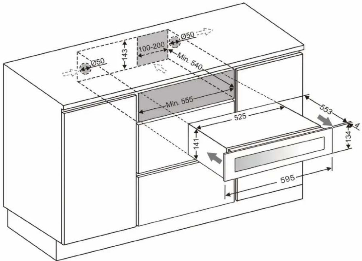 Ø50 143 100-200 Ø50 Min. 540 Min. 555 525 141 553 134 595