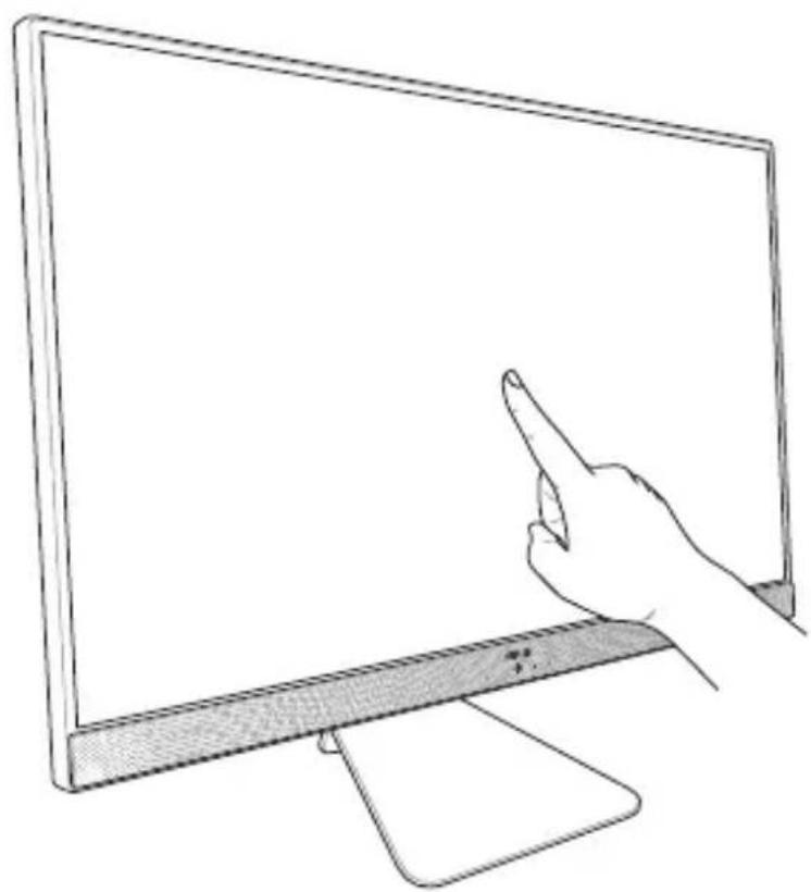 Linjetegning af en hånd, der peger på en tom skærm på en computerskærm (ingen tekst eller symboler)