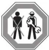 Safety warning sign with pictograms of a worker crossed with a wrench and a helmet, enclosed in an octagonal frame.