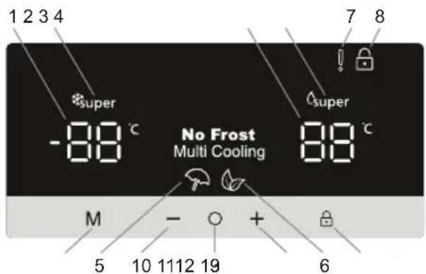 1 2 3 4 super -88 °C No Frost Multi Cooling 88 °C M - + 6 5 10 11 12 19