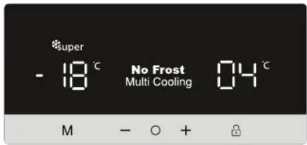 super - 18 °C No Frost 04 °C Multi Cooling M - ○ + 🔒