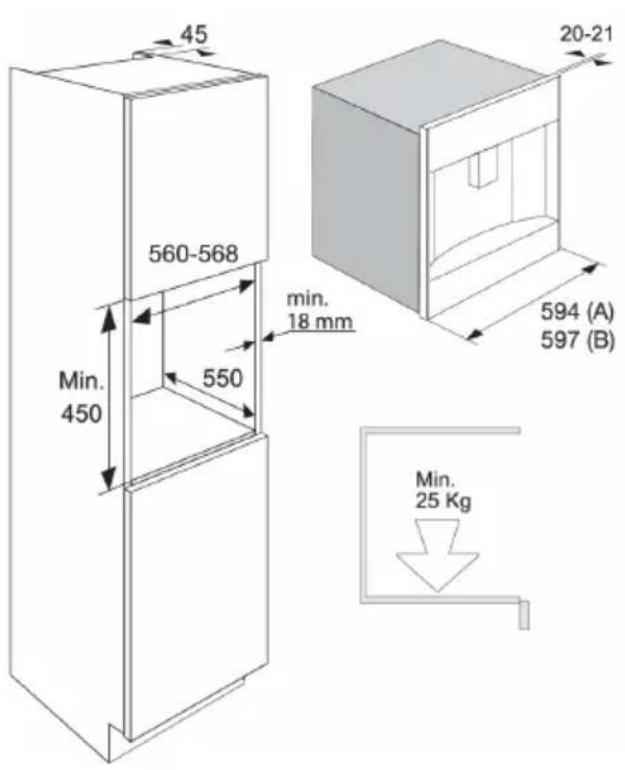 45 560-568 min. 18 mm 594 (A) 597 (B) Min. 450 550 20-21 Min. 25 Kg