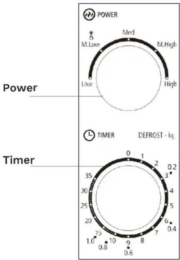 POWER M.Low Med M.High Low High Power Timer DEFROST · kg 0 1 2 0.2 35 30 25 20 15 10 9 8 7 6 0.4 Timer 0.8 0.6